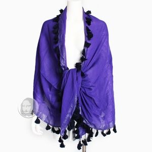 Eileen Fisher Violet Wrap Tassels Scarf Shawl Shimmer Wool Edges 80in NWT NOS OS